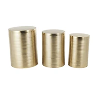 Gold Metal Metallic Ribbed Drum Accent Table Set