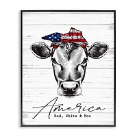Stupell Industries Americana Cow Red White and Moo Country Farm Quote Framed Giclee Art