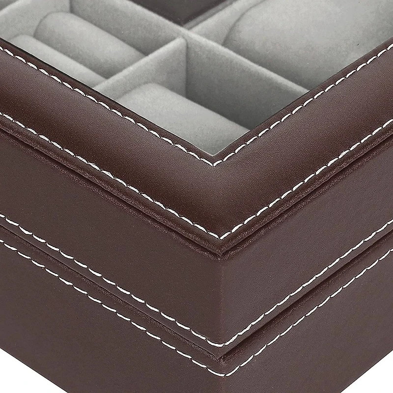 NEX™ 12" 8-Slot Brown Lockable Artificial Leather Watch Case Organizer