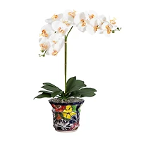 2ft. Artificial Double Orchid Arrangement in Handmade Mexican Talavera Ceramic Planter