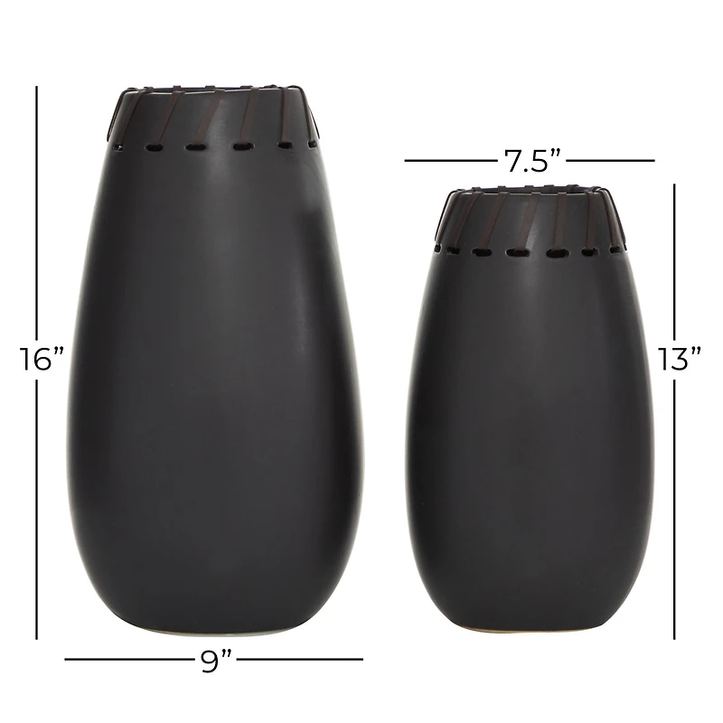 Set of 2 Black Stoneware Modern Vase, 16", 13"