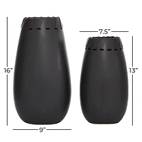 Set of 2 Black Stoneware Modern Vase, 16", 13"