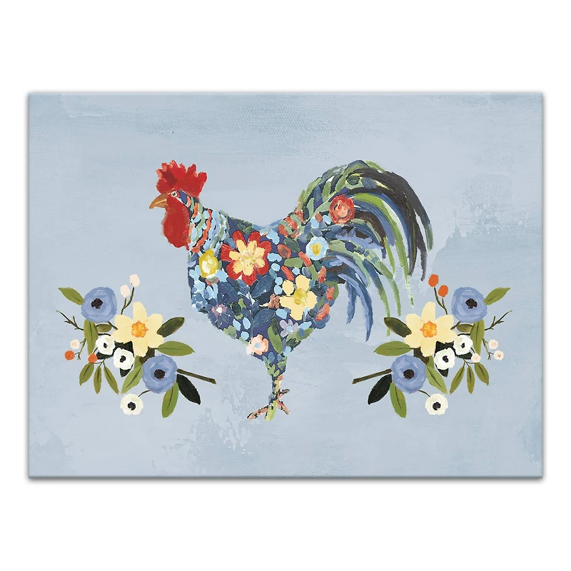 Floral Rooster 40" x 30" Canvas Wall Art