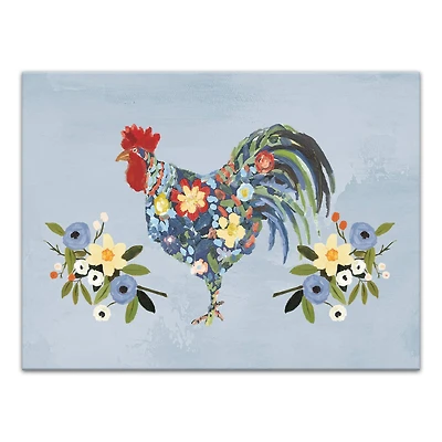 Floral Rooster 40" x 30" Canvas Wall Art