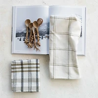 Hello Honey® 28" White & Green Plaid Stonewashed Cotton Tea Towel Set