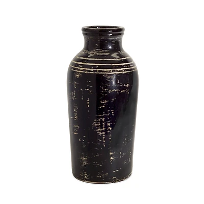 17.5" Distressed Black & Ivory Ceramic Vase