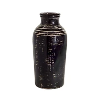 17.5" Distressed Black & Ivory Ceramic Vase