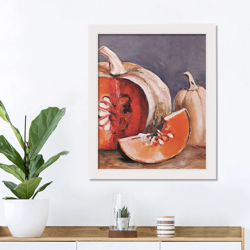 Autumn Pumpkin Still Life Wall Art with White Frame
