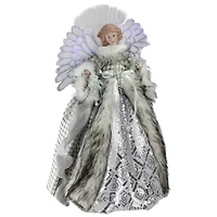 16" Lighted Fiber Optic Angel in Silver Gingham Coat Tree Topper