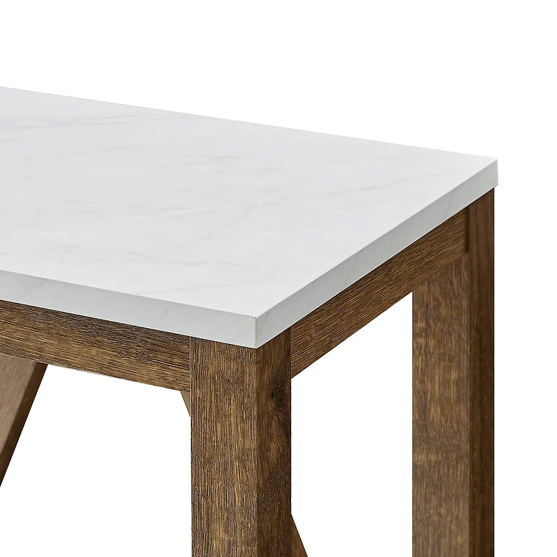 Walker Edison Faux White Marble & Natural Walnut A-Frame Side Table