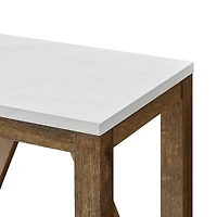 Walker Edison Faux White Marble & Natural Walnut A-Frame Side Table