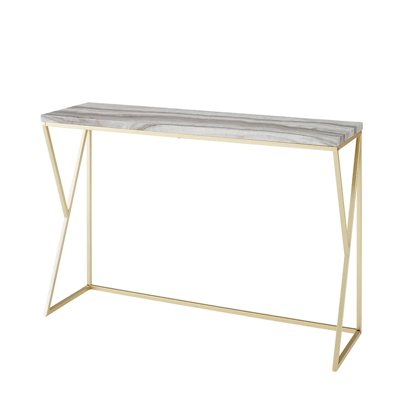 Walker Edison Gray Faux Vein Cut Marble/Gold Geometric Side Entry Table