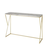 Walker Edison Gray Faux Vein Cut Marble/Gold Geometric Side Entry Table