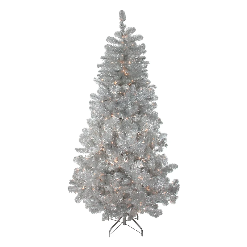 7.5ft. Pre-Lit Full Metallic Tinsel Artificial Christmas Tree, Clear Lights