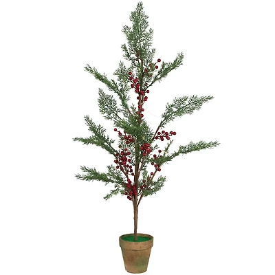 3ft. Pre-Lit Potted Berries & Pine Artificial Christmas Tree, Warm White LED Lights