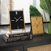 CosmoLiving by Cosmopolitan 10" Black Metal Rectangular Angled Clock Set with Gold Accents & Cutout Tick Hour Markers