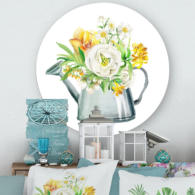 Designart - Roses Peonies & Marigolds In Garden Watering Can