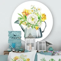 Designart - Roses Peonies & Marigolds In Garden Watering Can