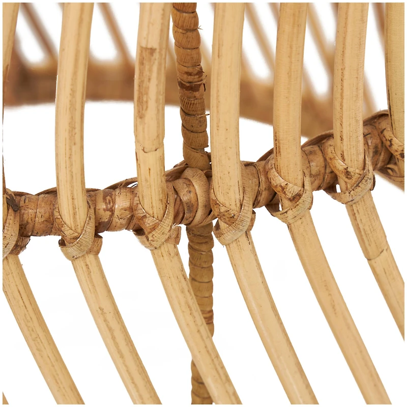 Brown Rattan Handmade Wavy Woven Accent Table with Glass Top