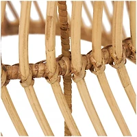 Brown Rattan Handmade Wavy Woven Accent Table with Glass Top