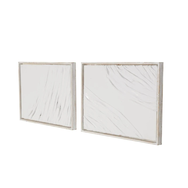 28" x 20" White Distressed Wood Abstract Wavy Wall Decor, Set of 2