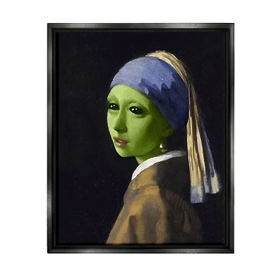 Stupell Industries Girl With Pearl Earring Alien Framed Floater Canvas Wall Art