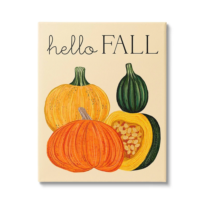 Stupell Industries Hello Fall Harvest Gourds Canvas Wall Art