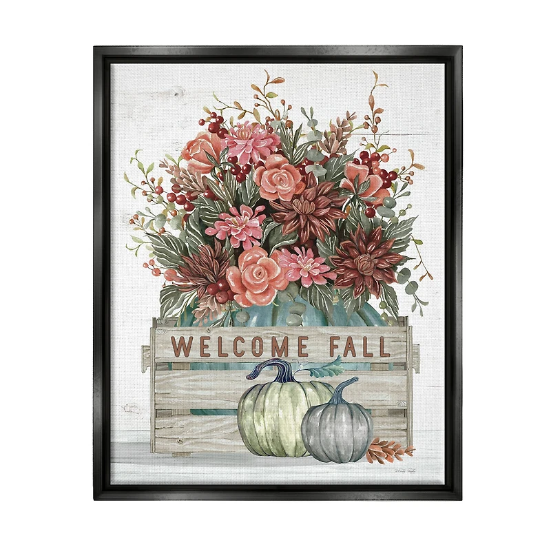 Stupell Industries Welcome Fall Seasonal Blooms Framed Floater Canvas Wall Art