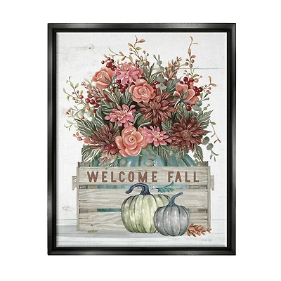 Stupell Industries Welcome Fall Seasonal Blooms Framed Floater Canvas Wall Art