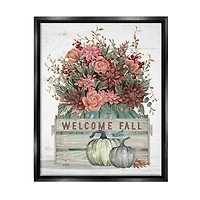 Stupell Industries Welcome Fall Seasonal Blooms Framed Floater Canvas Wall Art