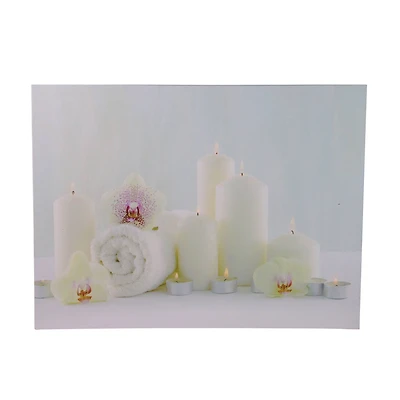 11.7" Lighted LED Candle Orchid Canvas Wall Art