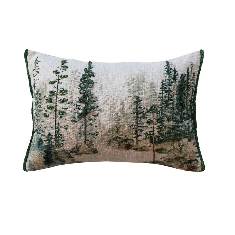 Hello Honey® 20" Embroidered Trees Cotton Lumbar Pillow
