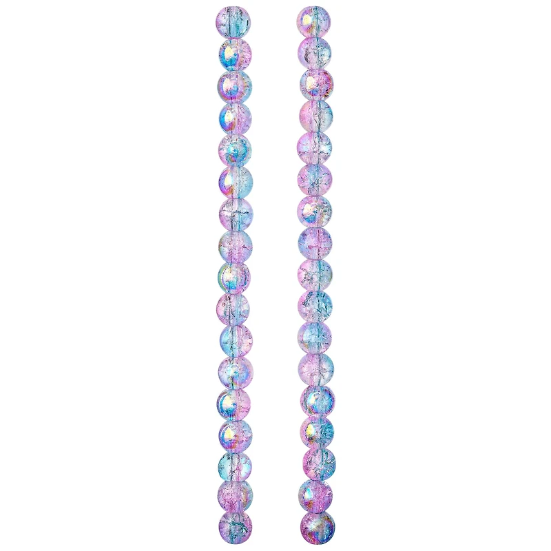 12 Pack: Pink & Blue Crackle Glass Round Beads, 8mm by Bead Landing™