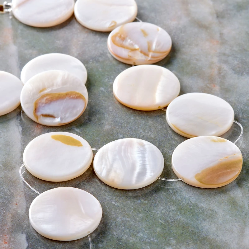 12 Pack: White Natural Shell Lentil Round Beads, 25mm by Bead Landing™