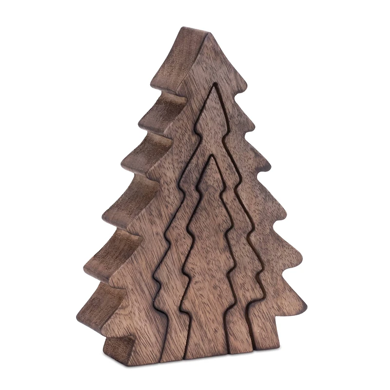 8.5" Wood Pine Tree Nesting Display Set