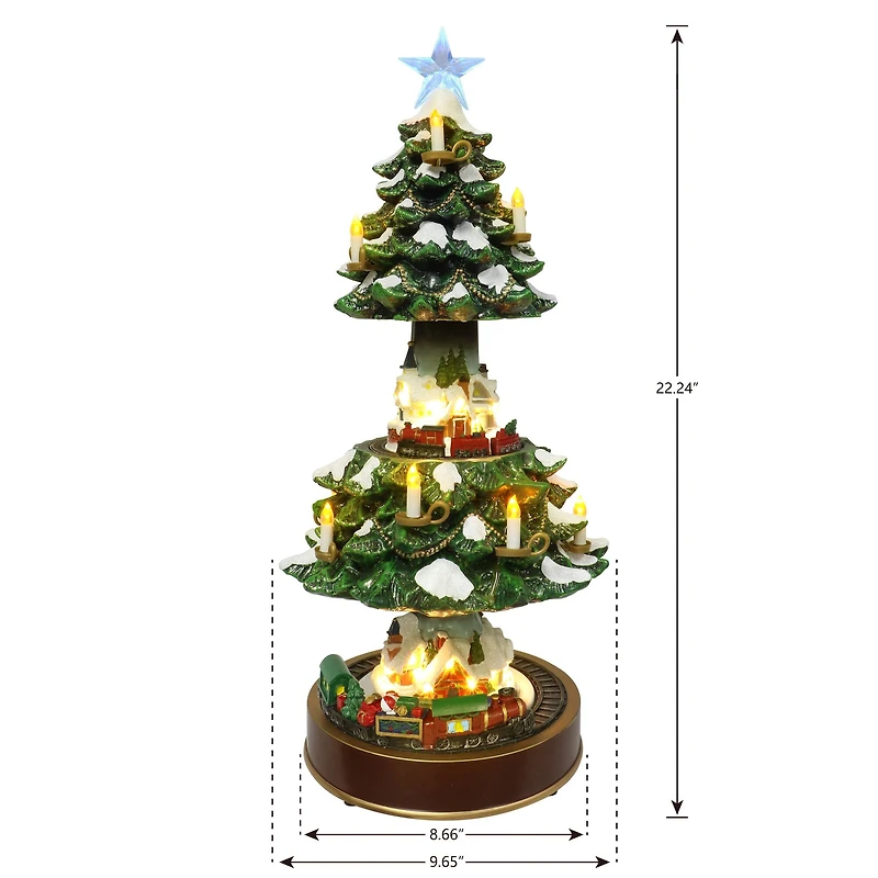 22" Animated Musical Christmas Tree Village with Moving Trains