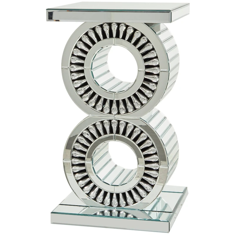 Silver Wood Mirrored Accent Table with Crystal Embellishment 16" x 16" x 28"