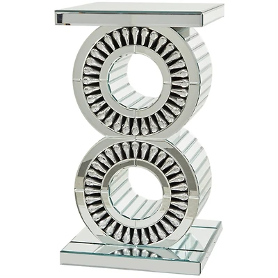 Silver Wood Mirrored Accent Table with Crystal Embellishment 16" x 16" x 28"