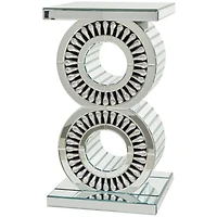 Silver Wood Mirrored Accent Table with Crystal Embellishment 16" x 16" x 28"