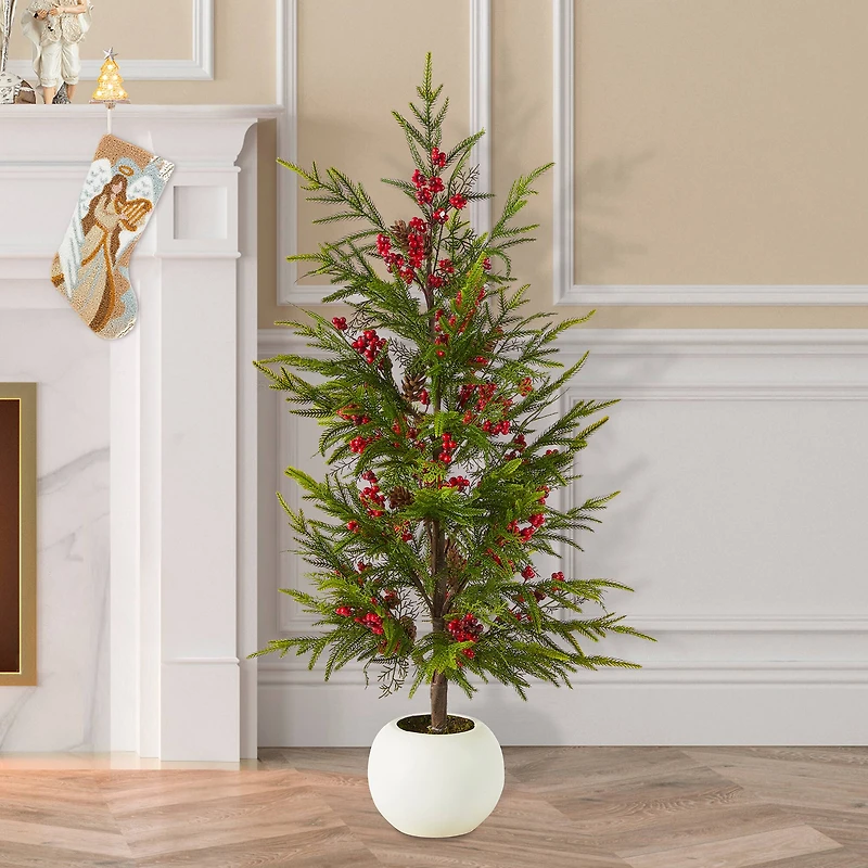 Glitzhome® 37.5"H Chirstmas Greenery Pine Porch Tree with Berries