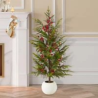 Glitzhome® 37.5"H Chirstmas Greenery Pine Porch Tree with Berries