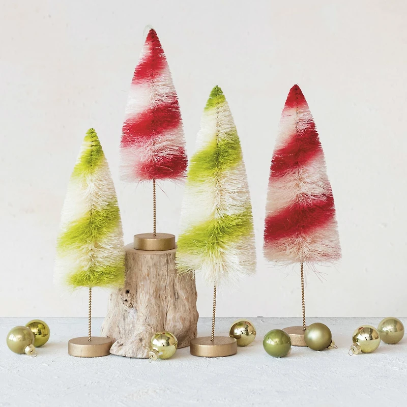 Hello Honey® 11" Red and Cream Striped Sisal Bottle Brush Swirled Tree with Wood Base