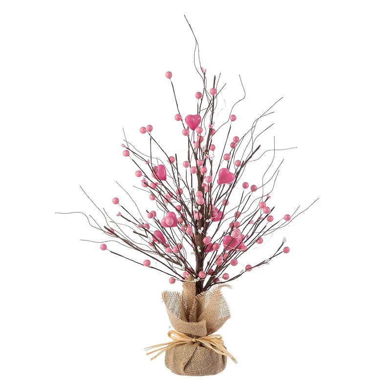 Glitzhome® 20" Lighted Valentine's Pink Berry Heart Table Tree
