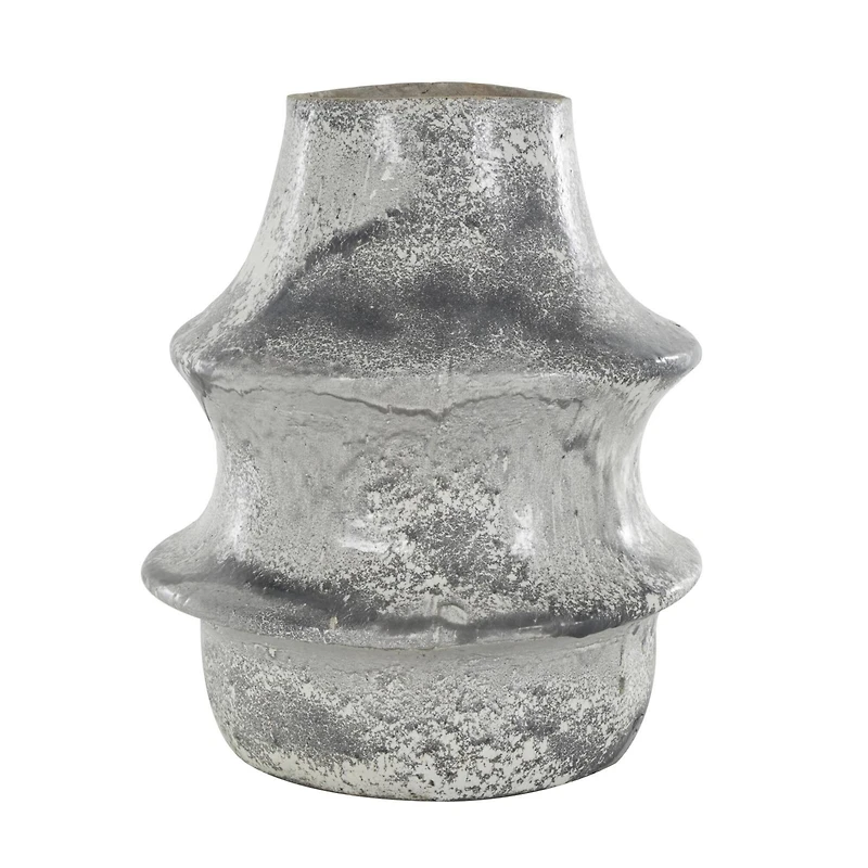 15" Light Gray Textured Paper Mache Fluted Vase with Ring Handle