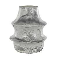 15" Light Gray Textured Paper Mache Fluted Vase with Ring Handle