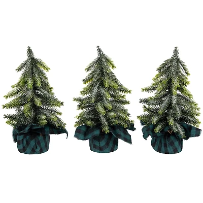 9" Unlit Iced Downswept Pine Artificial Christmas Tree Set