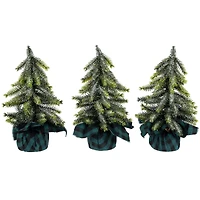 9" Unlit Iced Downswept Pine Artificial Christmas Tree Set