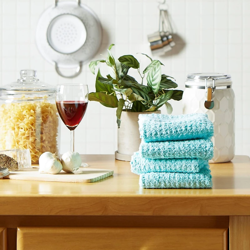 DII® Solid Aqua Waffle Terry Dishtowel, 4ct.