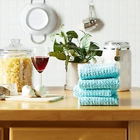 DII® Solid Aqua Waffle Terry Dishtowel, 4ct.