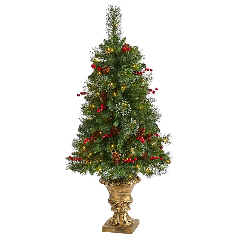 4ft. Pre-Lit Pine, Pinecone & Berries Artificial Christmas Tree, Clear LED Lights
